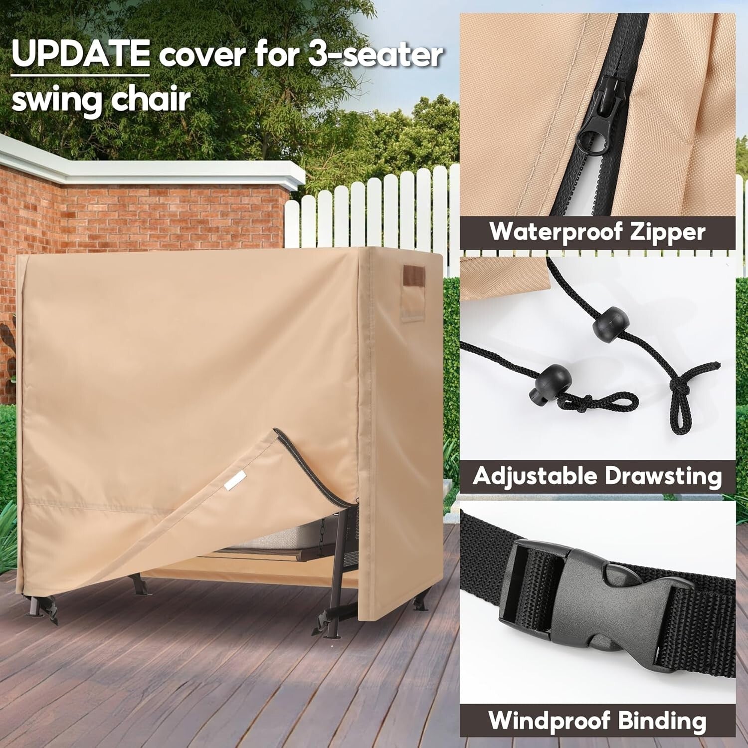 Elegant Beige Waterproof 3-Seat Swing Cover with UV Protection & Storage Bag