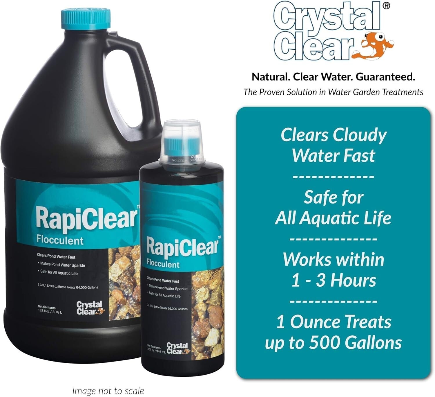 Natural RapiClear Liquid Flocculent - Treats 64,000 Gallons Safely for Fish