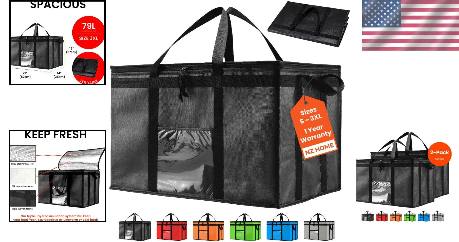 Durable Insulated Cooler Bag - Large 3XL Food Warmer for Outdoor Adventures