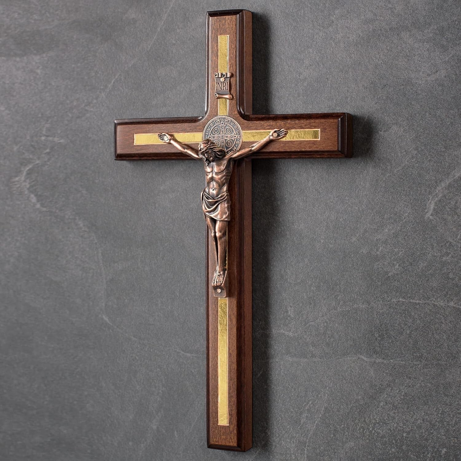 Durable 12" St Benedict Catholic Wall Cross - Timeless Design with Bracelet