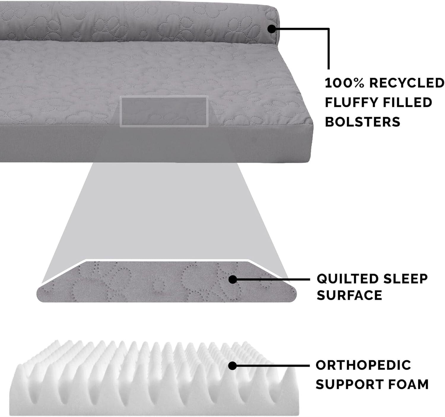 Pinsonic Quilted L-Shaped Dog Bed for Large Breeds - Jumbo Size, Cozy Comfort