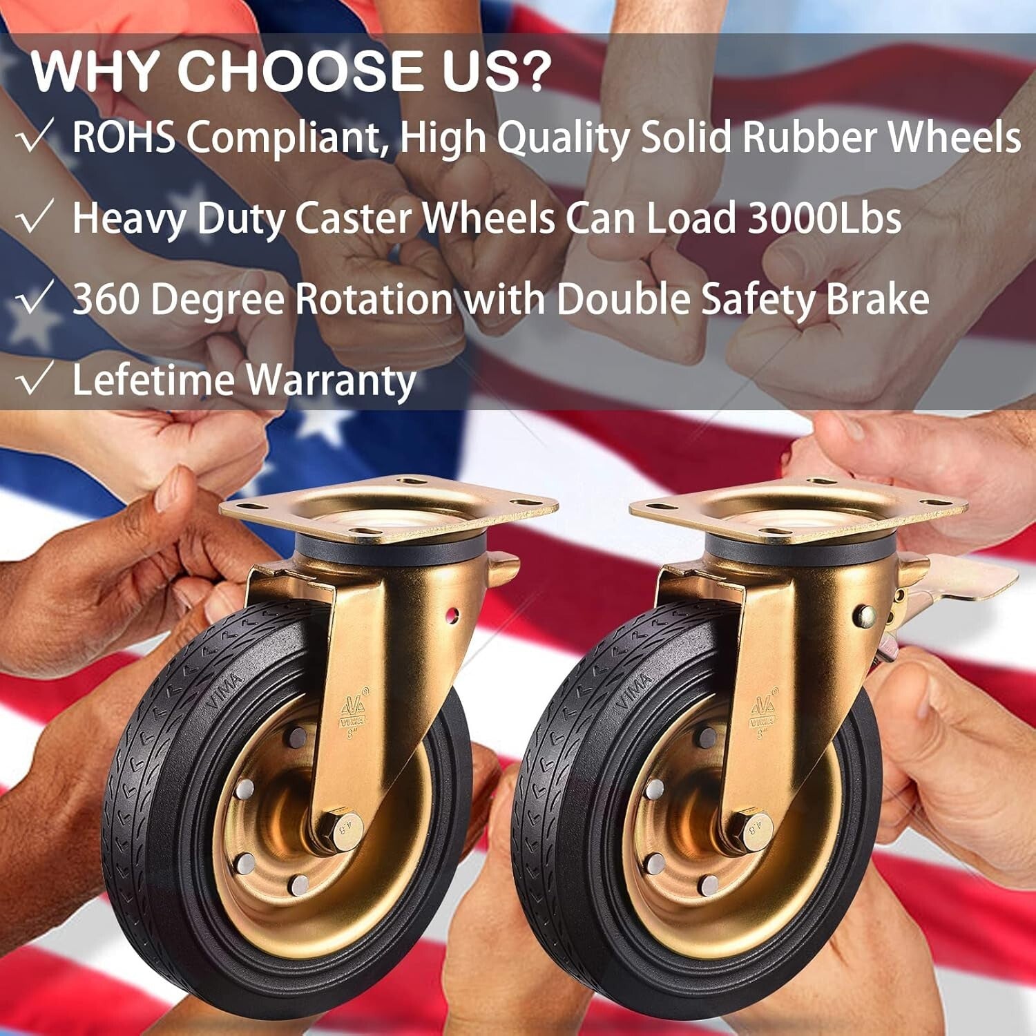 Versatile 8" Heavy Duty Casters for Indoor/Outdoor Use - 3000lbs Full Load Kit