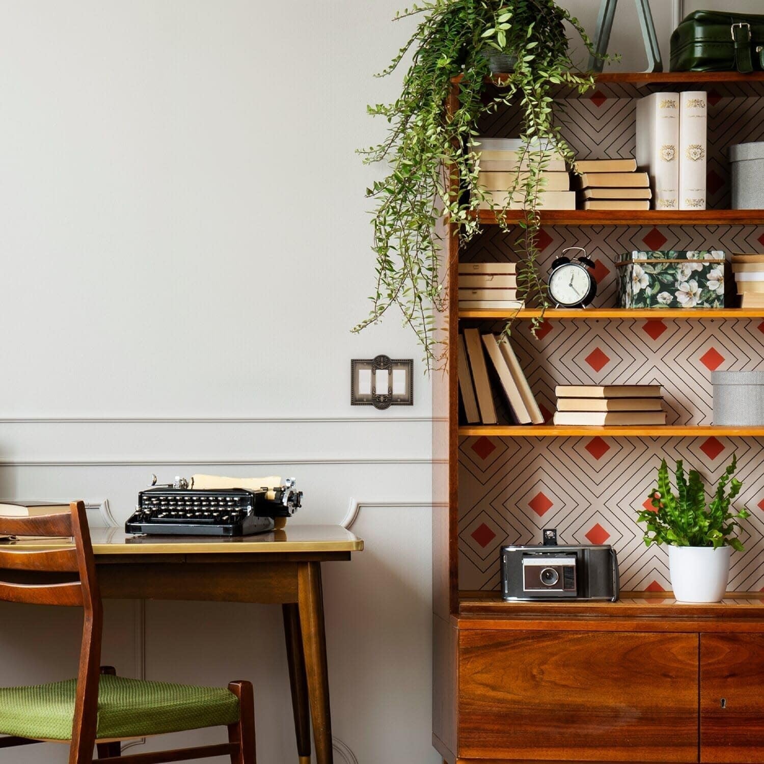 Antique Brass Triple Rocker Light Switch Cover - Elegant Greek Revival Style