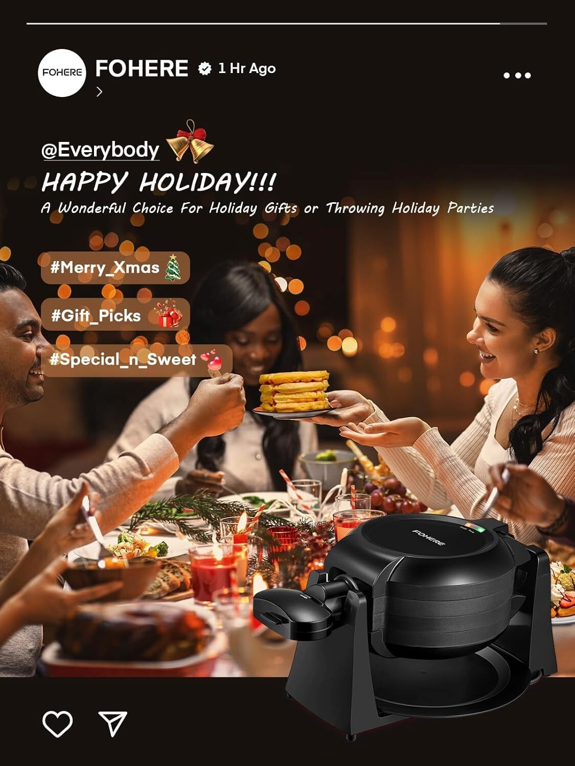 Double-Sided 180° Flip Waffle Maker - Nonstick Plates & Removable Drip Tray