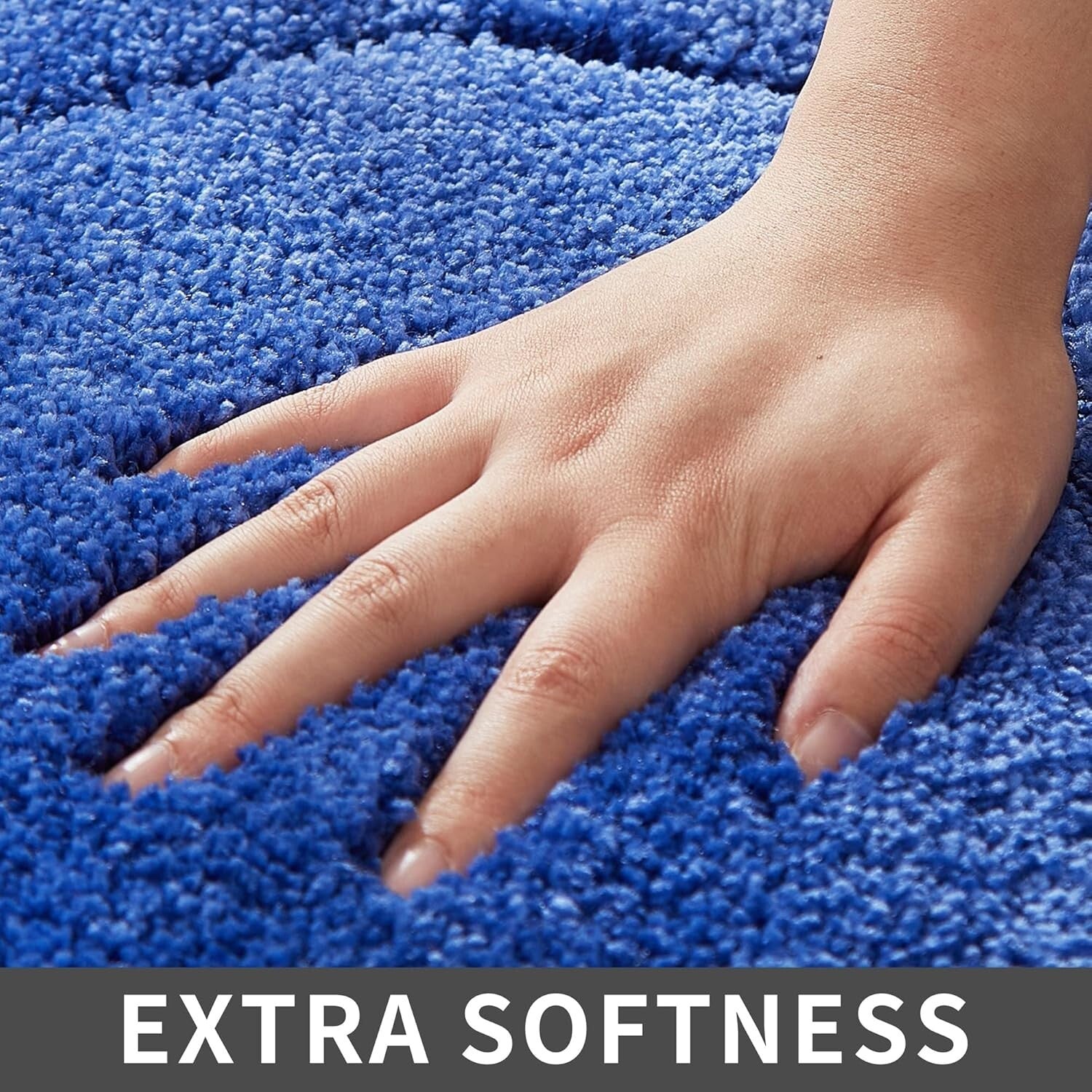 Anti-Slip Thick Bath Rug Set: Machine Washable Blue Mat 20x32 & 24x48 Inches