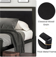 Load image into Gallery viewer, Squeak-Free Full Size Metal Bed Frame with Wooden Headboard &amp; Spacious Storage