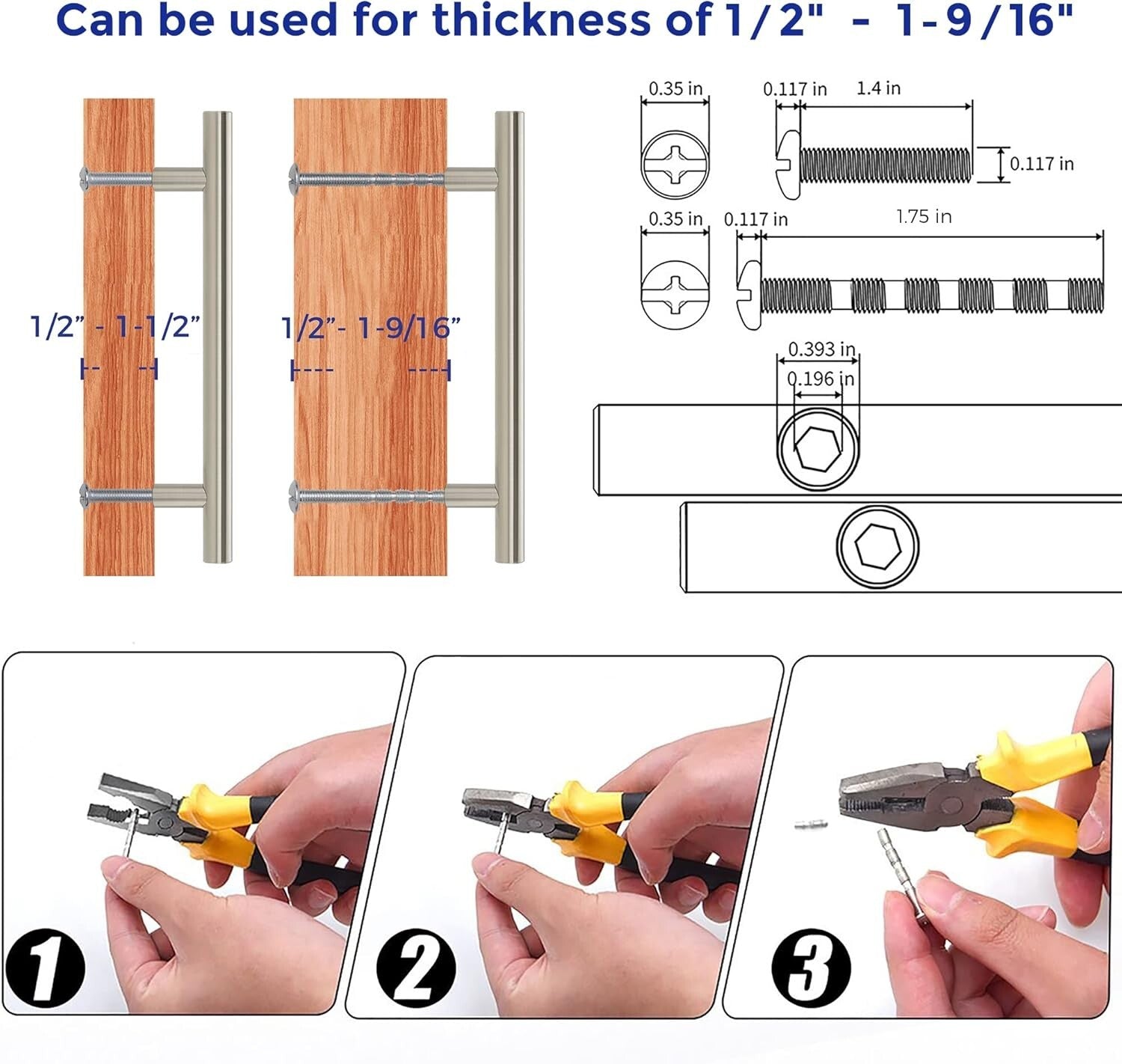 Versatile Stainless Steel Cabinet Pulls - 50 Pack, 7.38'' Length for All Styles