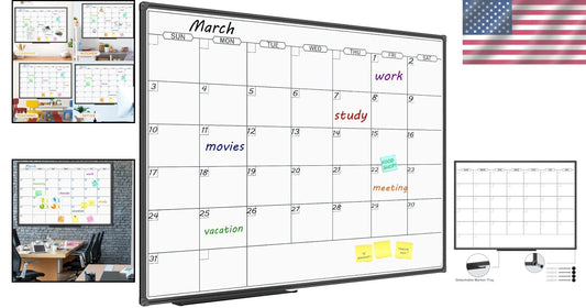 Large 48X36 Magnetic Whiteboard Calendar - Scratch-Resistant for Office & Home