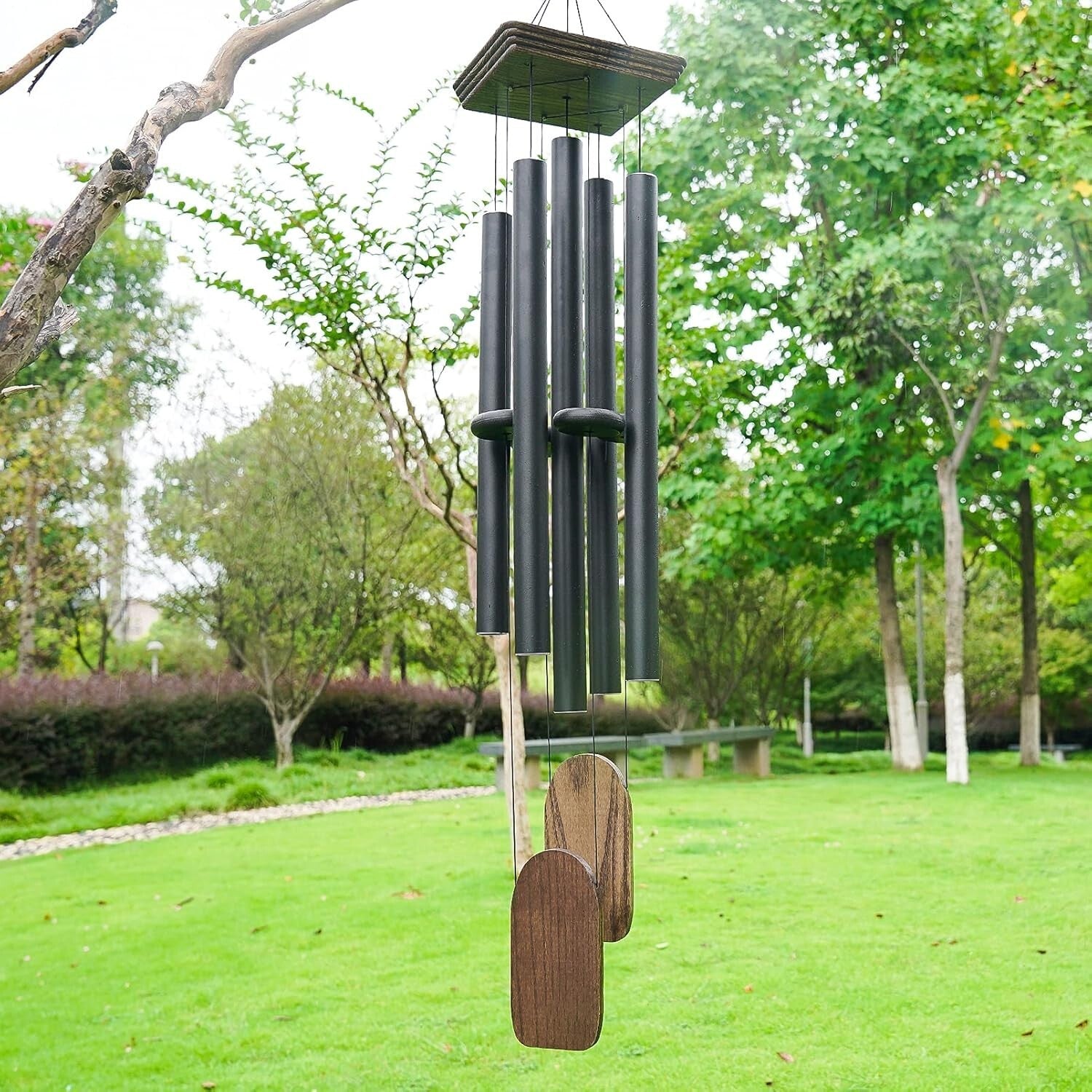 48" Large Deep Tone Wind Chimes in Black - Perfect Outdoor Decor & Memorial Gift