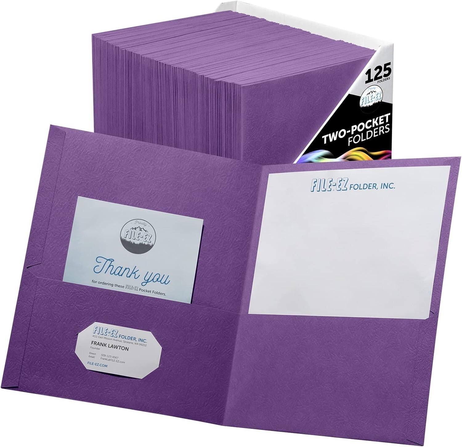 125-Pack Purple Textured Two-Pocket Folders for School and Office Organization