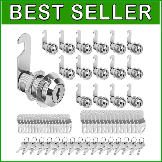 Easy-Install 1-1/8'' Chrome Cabinet Locks - 16-Pack Keyed Alike for Security