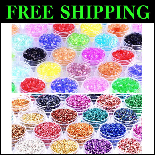 Small Irregular Crushed Glass Pieces - 48 Vibrant Colors for Art & Decoration