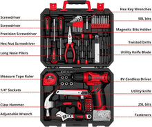 Load image into Gallery viewer, Lightweight 8V Red Cordless Drill with 126-Piece Multi-Functional Tool Set