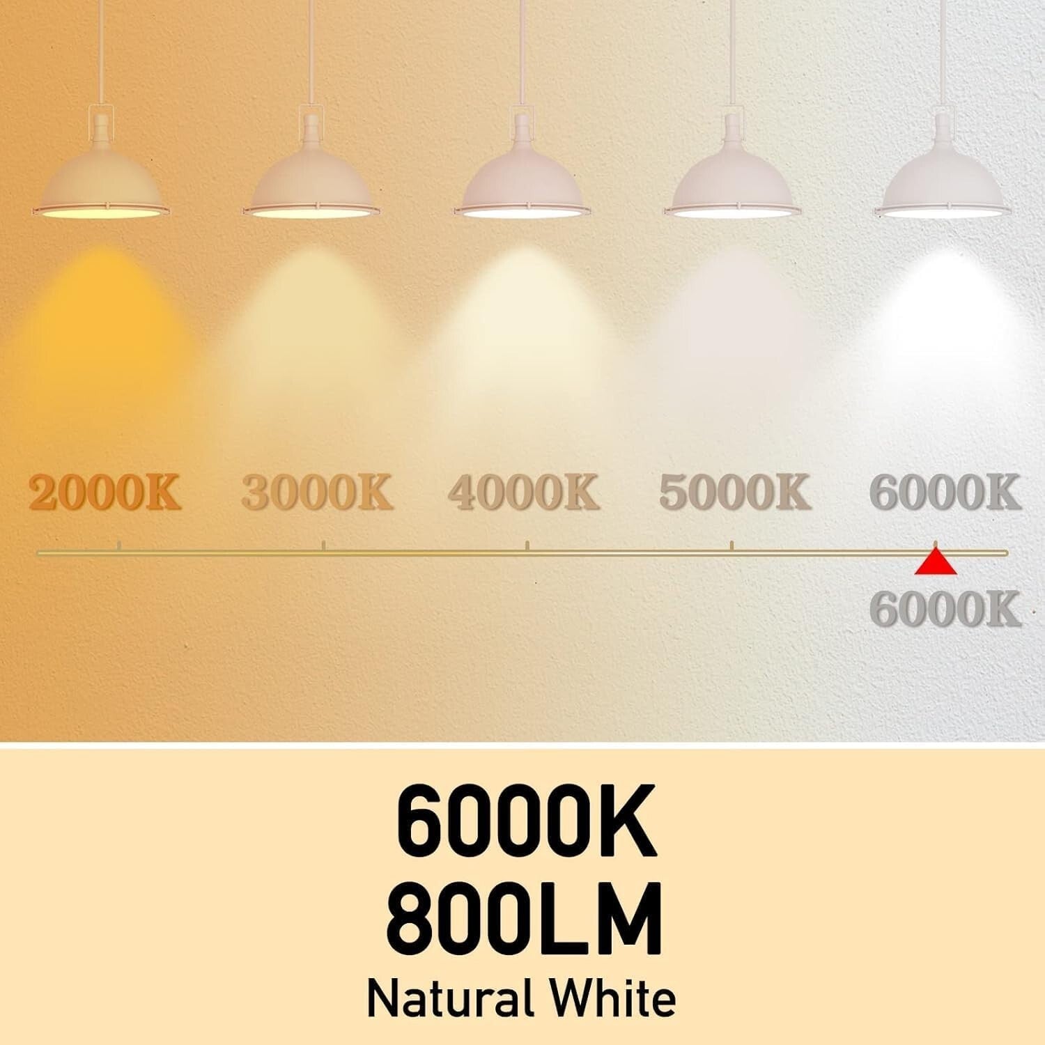 6000K Bright White LED Light Bulbs - 9W Energy Efficient A19, E26 Base, 6 Pack