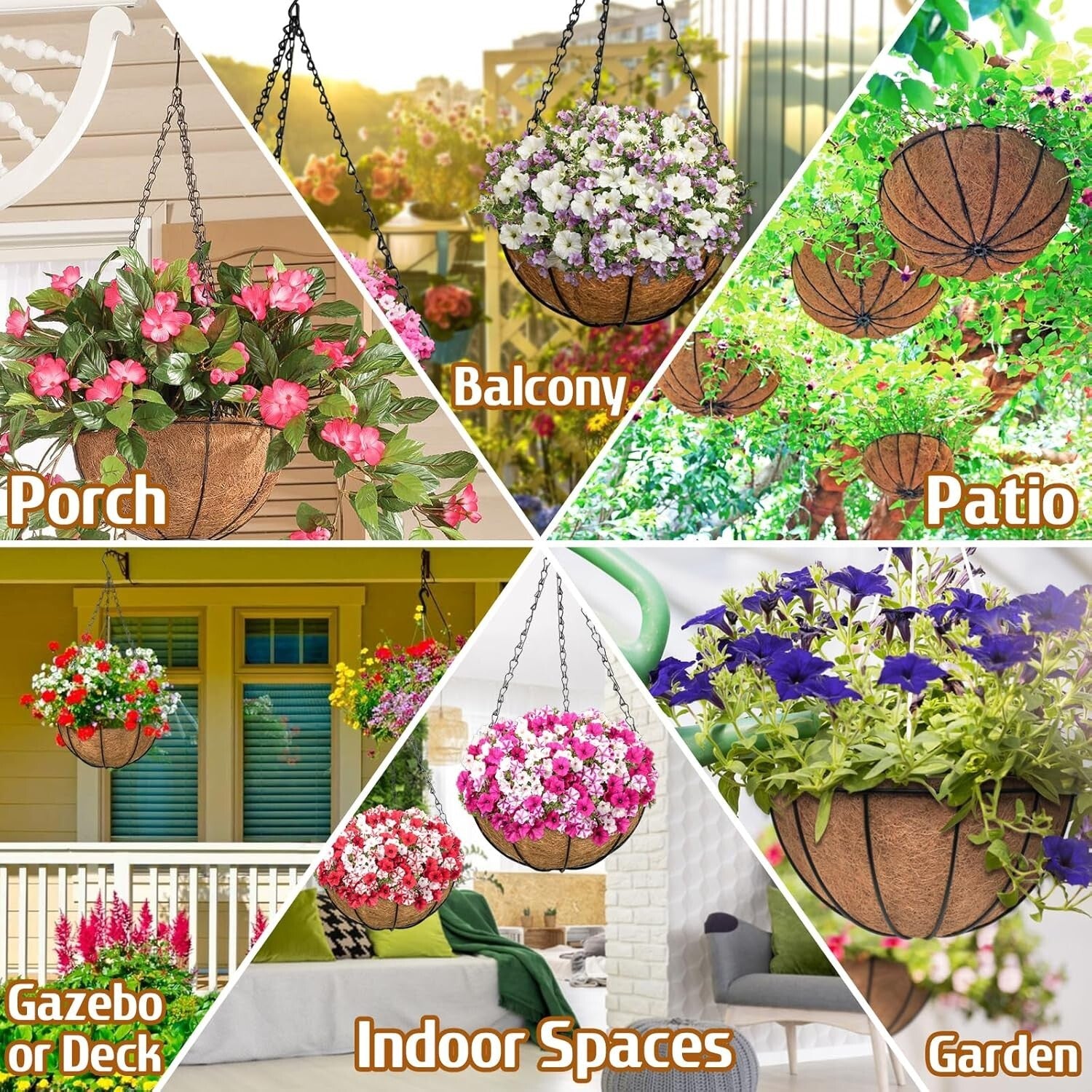 Elegant 6-Piece Set of 12-Inch Coconut Lined Hanging Planters for Vibrant Spaces