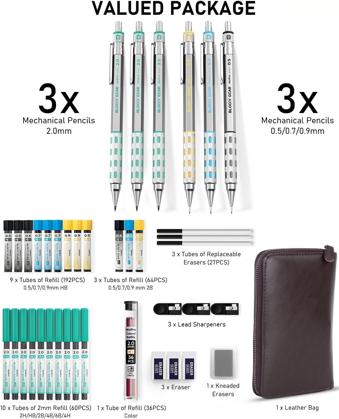 Premium 40PCS Metal Mechanical Pencil Set with Leather Case - Ideal for Artists
