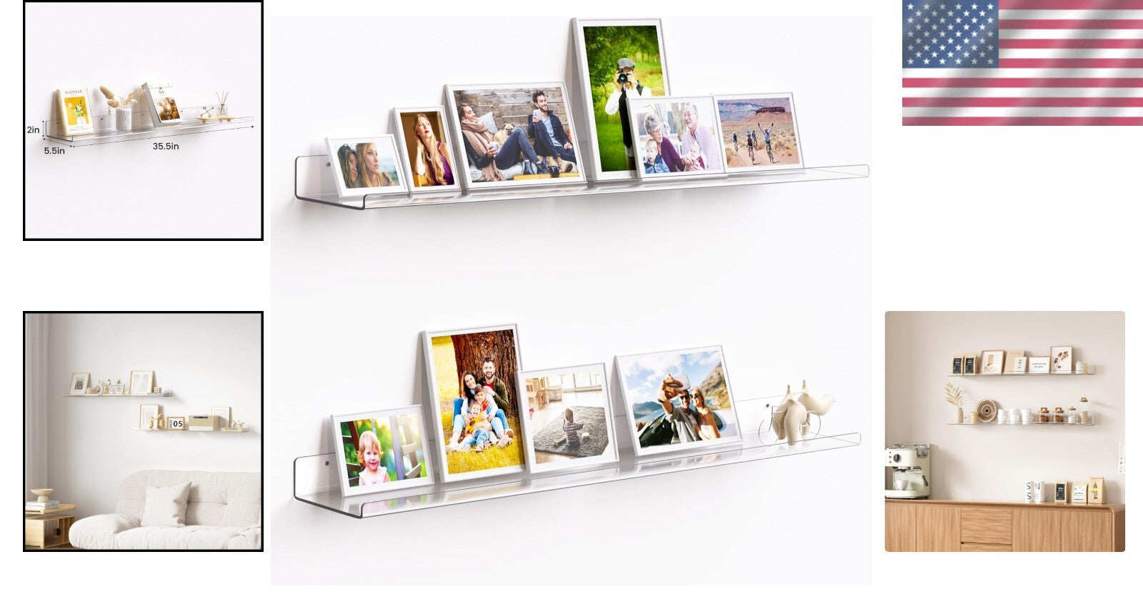 Set of 2 Floating Acrylic Shelves 35.5x5.5 - Modern Wall Storage Solution