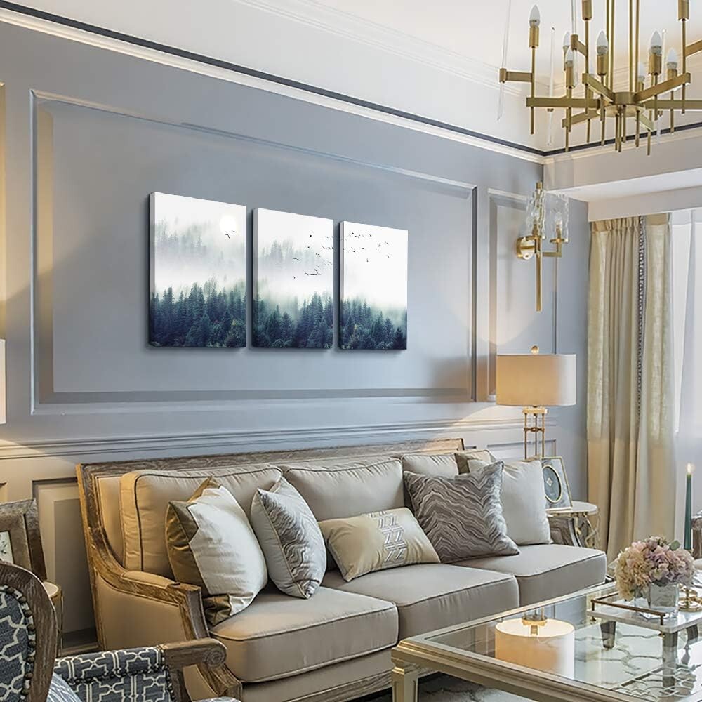 Elegant Forest Trees Landscape Canvas Art - Stretched & Framed Set of 3