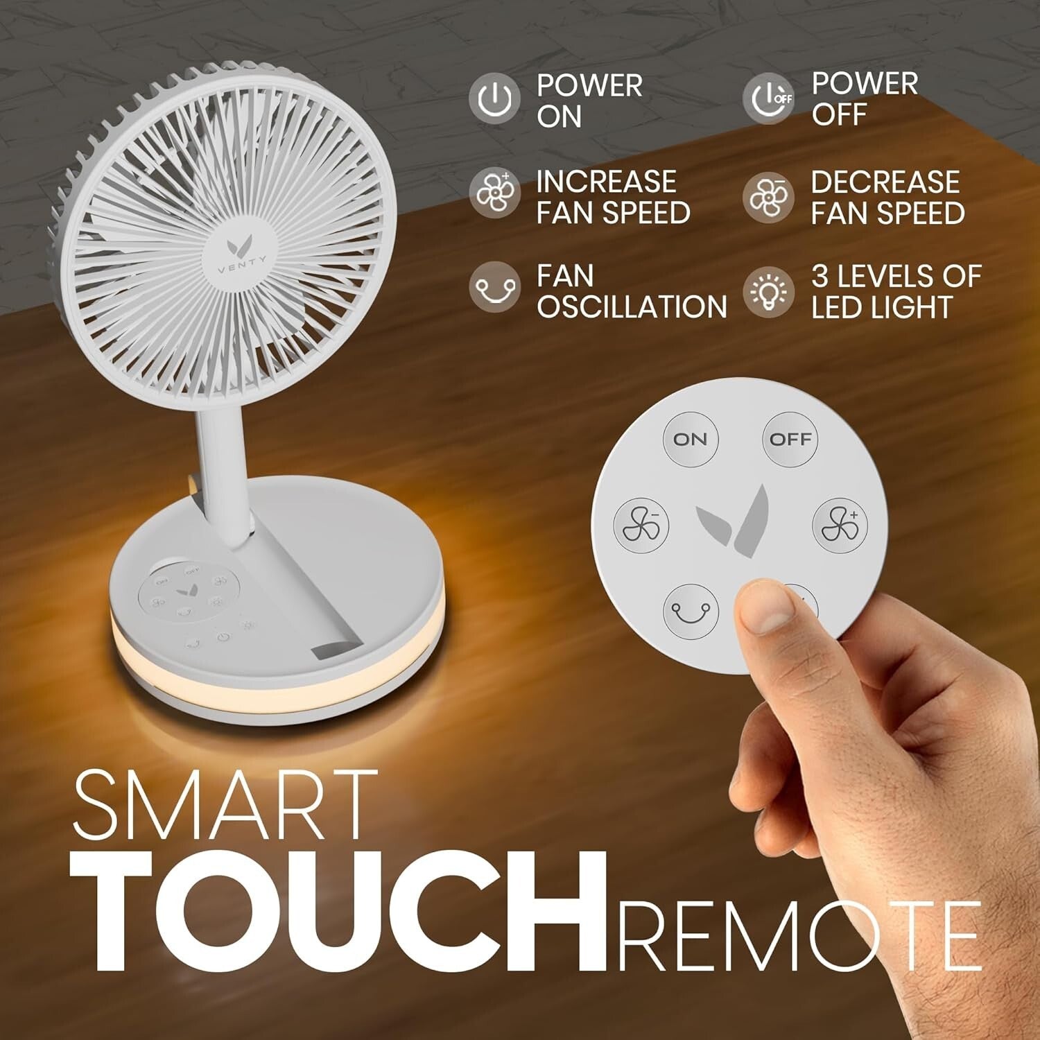 Foldable White Fan with Remote & LED Light - Ideal for Outdoor Adventures