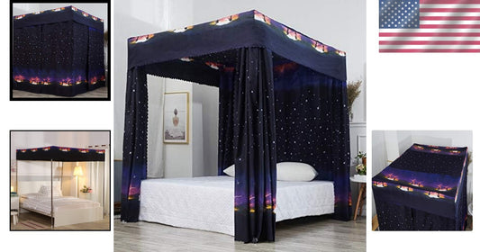 Elegant Galaxy-Themed Bed Curtain Canopy for Queen Size - Waterproof Design