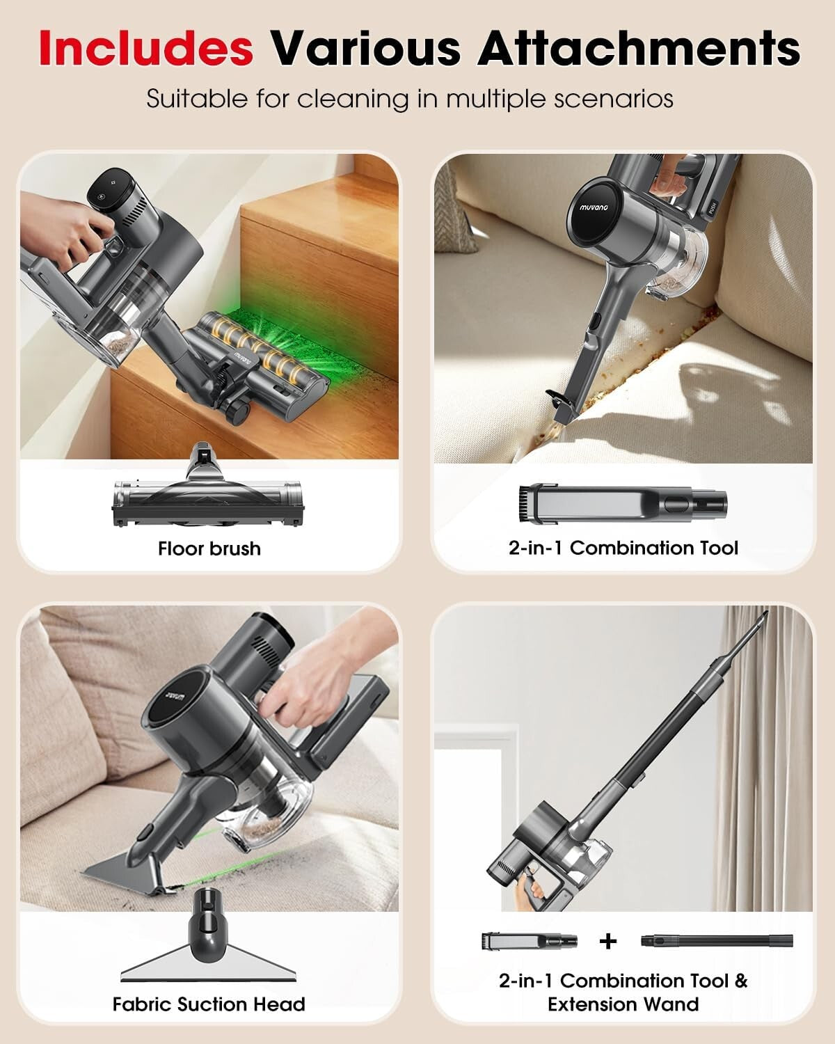 Flexible Cordless Vacuum - 3 Ways to Charge & Powerful Suction for All Floors