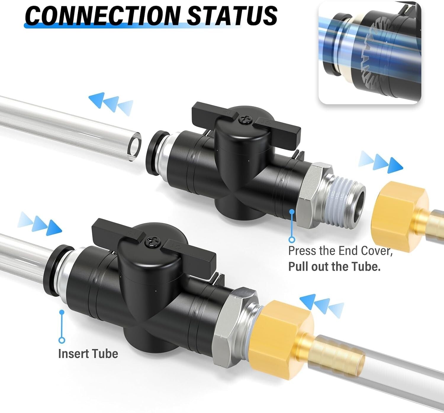 1/4" Tube OD x 1/8" NPT Thread Ball Valve - 145 PSI Air Flow Control (5 Pack)