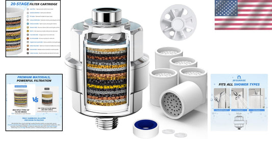 20-Stage Polished Chrome Shower Filter with 5 Cartridges for Ultimate Skin Care