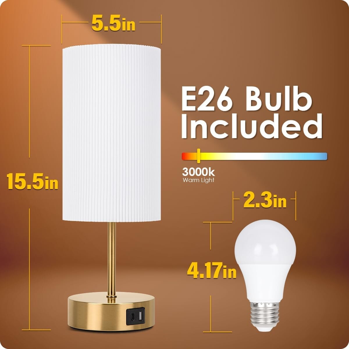 Modern Bedside Lamp Set with USB Ports - Touch Control & Dimmable Features