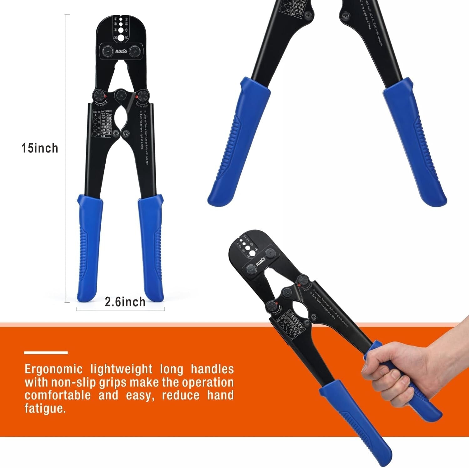Ergonomic iCrimp 15" Wire Rope Crimping Tool for Aluminum & Copper Sleeves