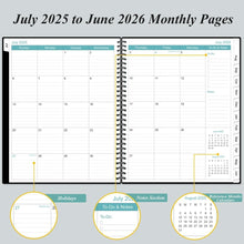 Load image into Gallery viewer, Stylish Black Planner 2025-2026 - Daily and Monthly with Comprehensive Layout