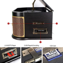 Load image into Gallery viewer, Classic Style All-in-One Turntable: Bluetooth, CD/Cassette Player &amp; MP3 Encoding