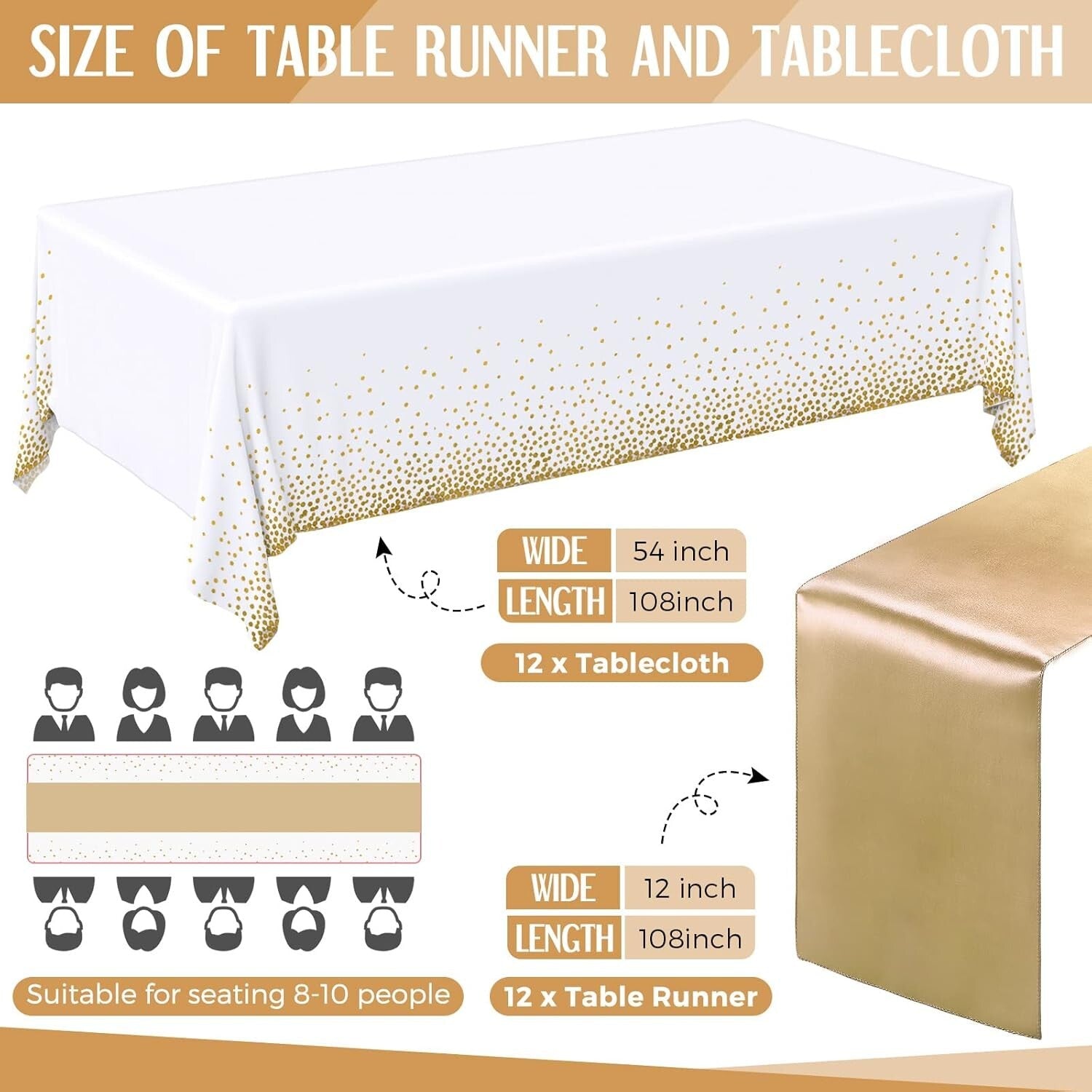 Elegant 24-Pack White and Gold Disposable Tablecloths & Runners for Celebrations