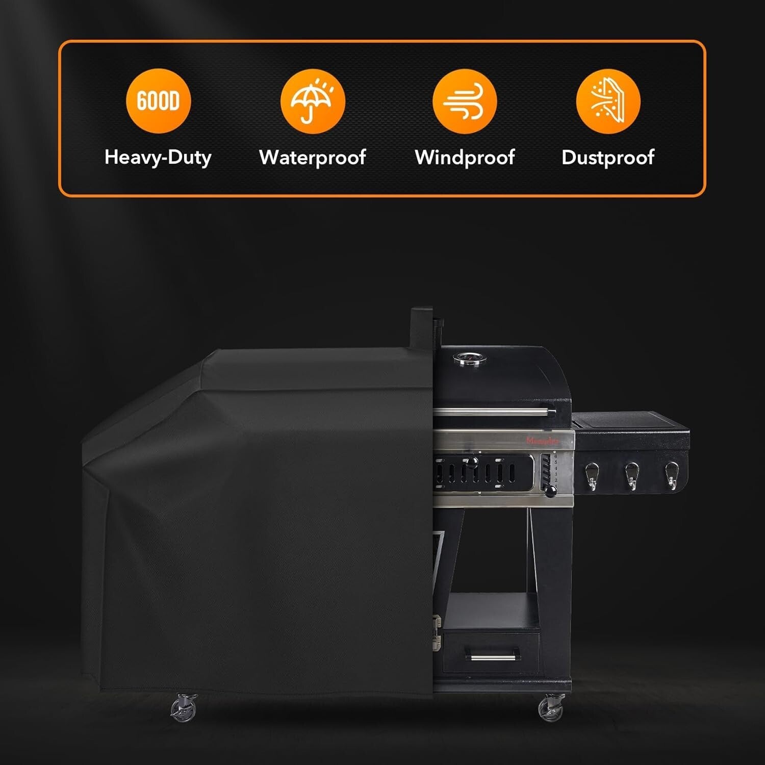 Secure-Fit Heavy-Duty Black Grill Cover for 4in1 Combo Grills - 79" Dimensions