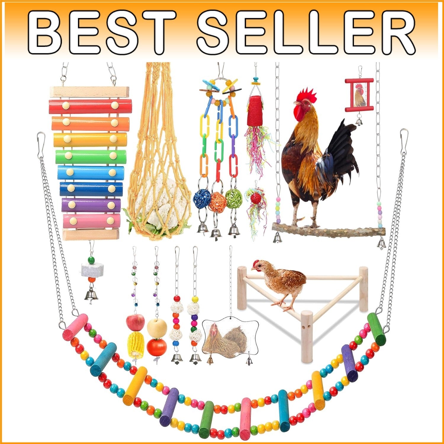 Durable Chicken Accessories Set: Perch, Swing & Fun for Backyard Hens