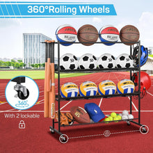 Load image into Gallery viewer, Modern 4-Tier Sports Equipment Storage Rack with Casters - Easy to Assemble