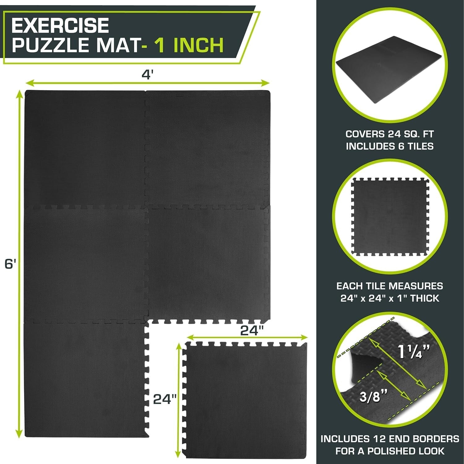 Durable Interlocking EVA Foam Exercise Mat - 24 Sq Ft of Cushioned Flooring