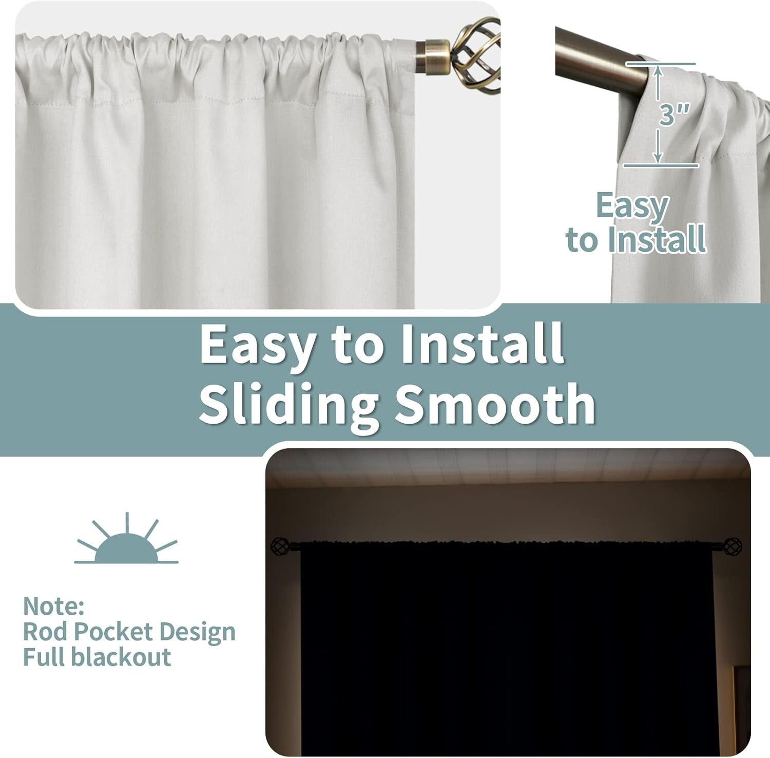 Thermal Insulated Off White Blackout Curtains - 2 Panels 45" Length Each