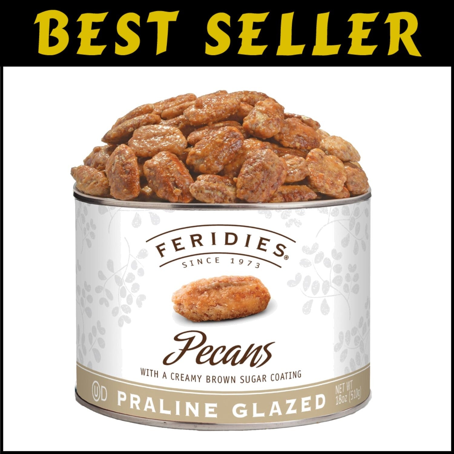 Deliciously Sweet 18oz Praline Pecans in Vacuum-Sealed Tin - Healthier Delight