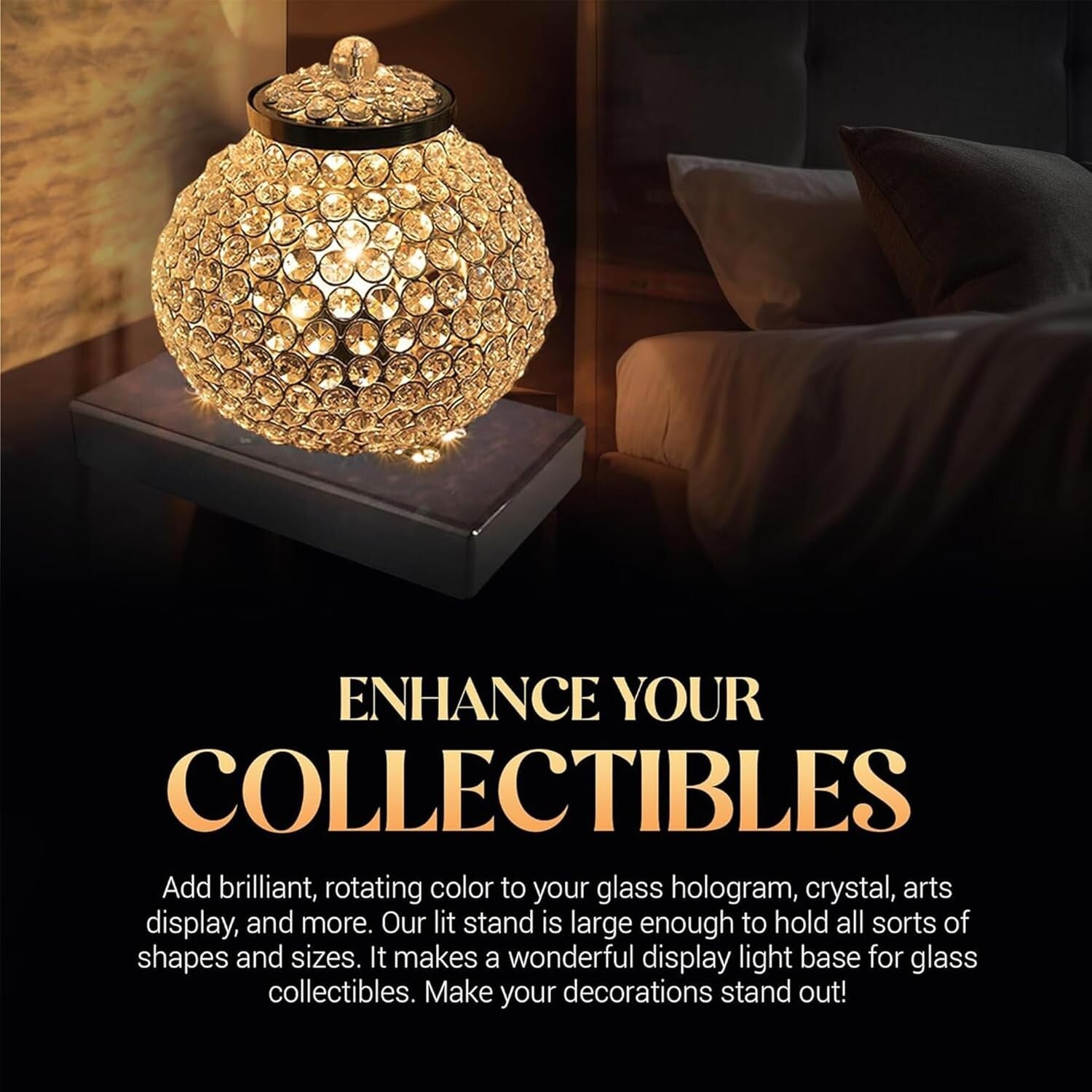 Sleek 16 LED Lighted Display Base for Showcasing Glass & Acrylic Collectibles