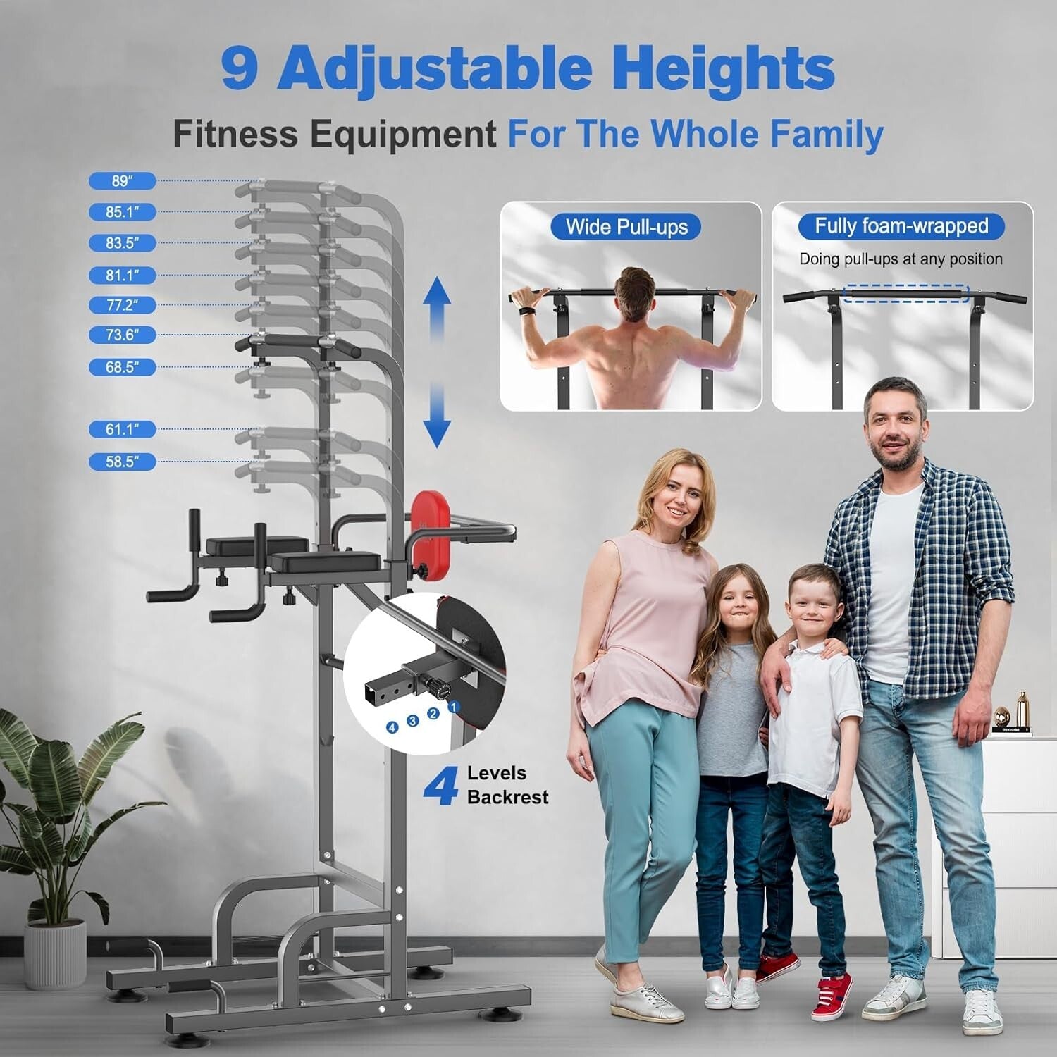 Compact Pull Up Bar Station - Multi-Function 450LBS Dip Station for Home Gym
