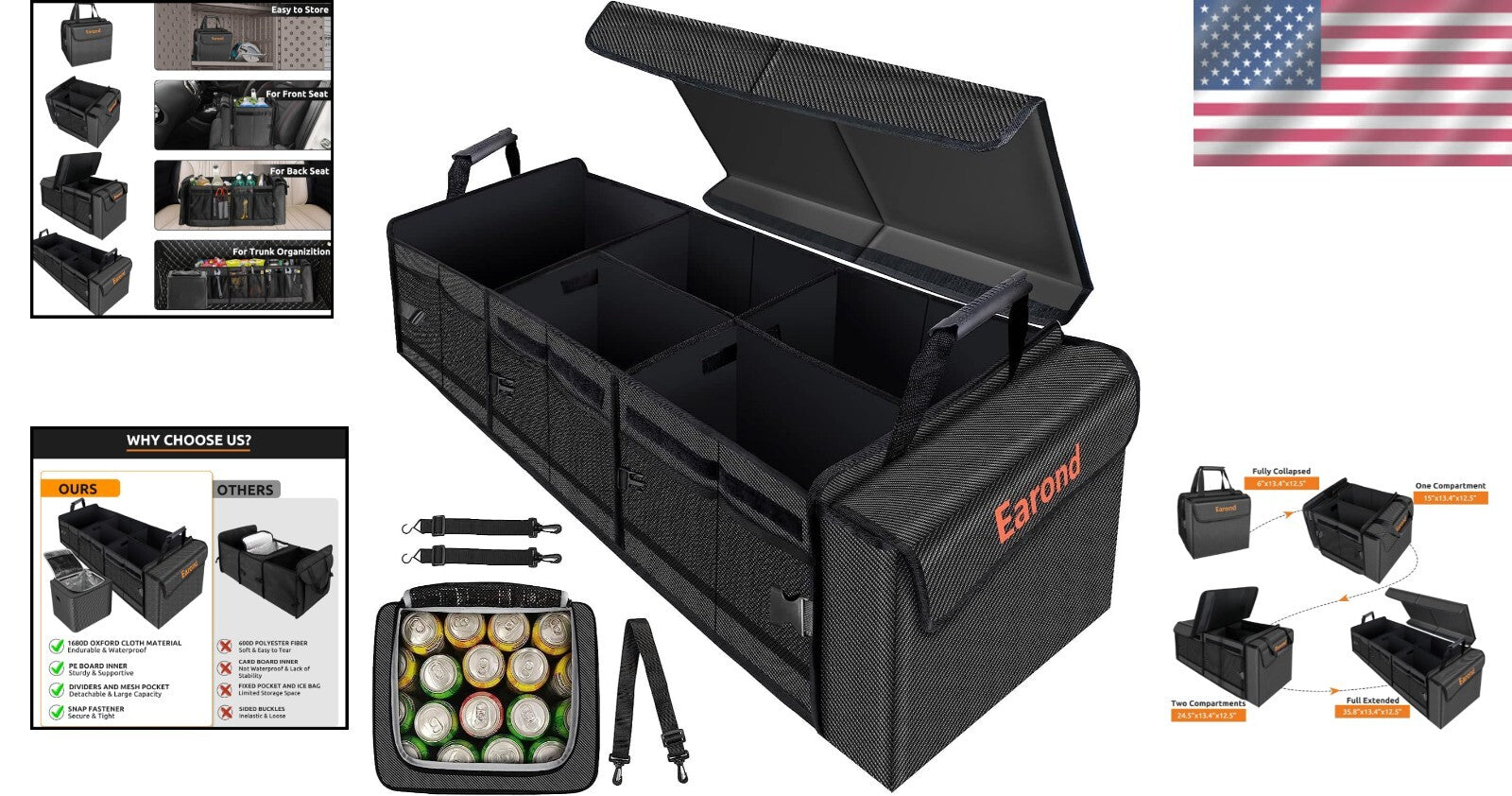 4-in-1 Car Trunk Organizer with Leakproof Cooler Bag - Durable & Adjustable