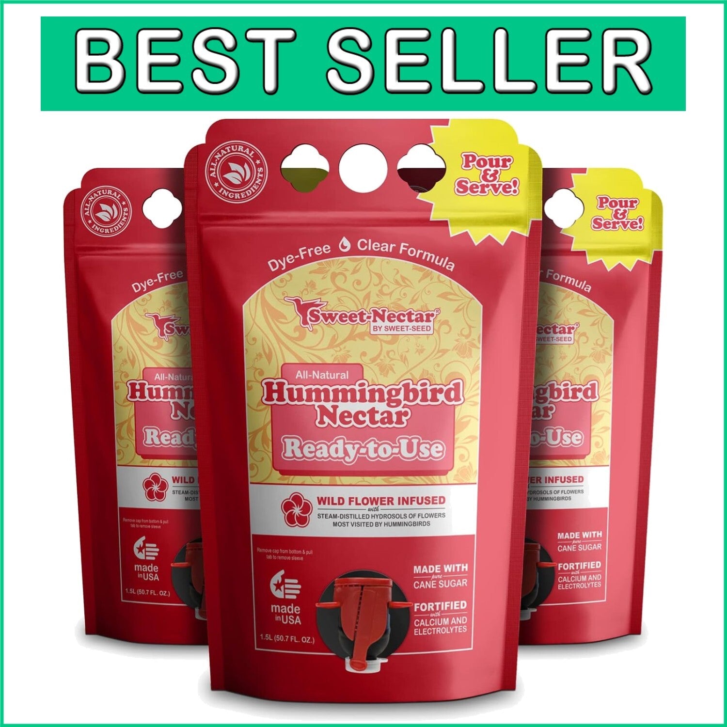 Premium 3-Pack Hummingbird Food - Calcium Infused & Long-Lasting Freshness