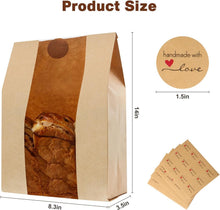 Load image into Gallery viewer, Kraft Paper Loaf Bags with Clear Window &amp; Labels - 200 Count for Fresh Storage