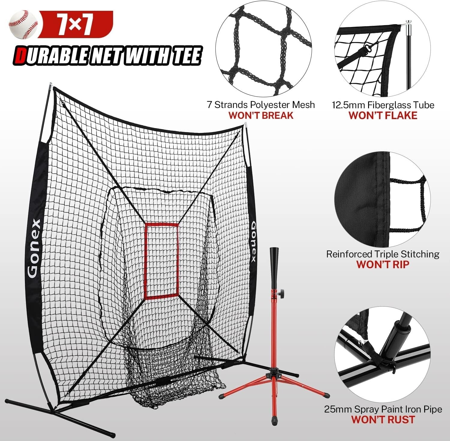 Durable 7' x 7' Softball Practice Net with High-Strength Frame & Carrying Bag