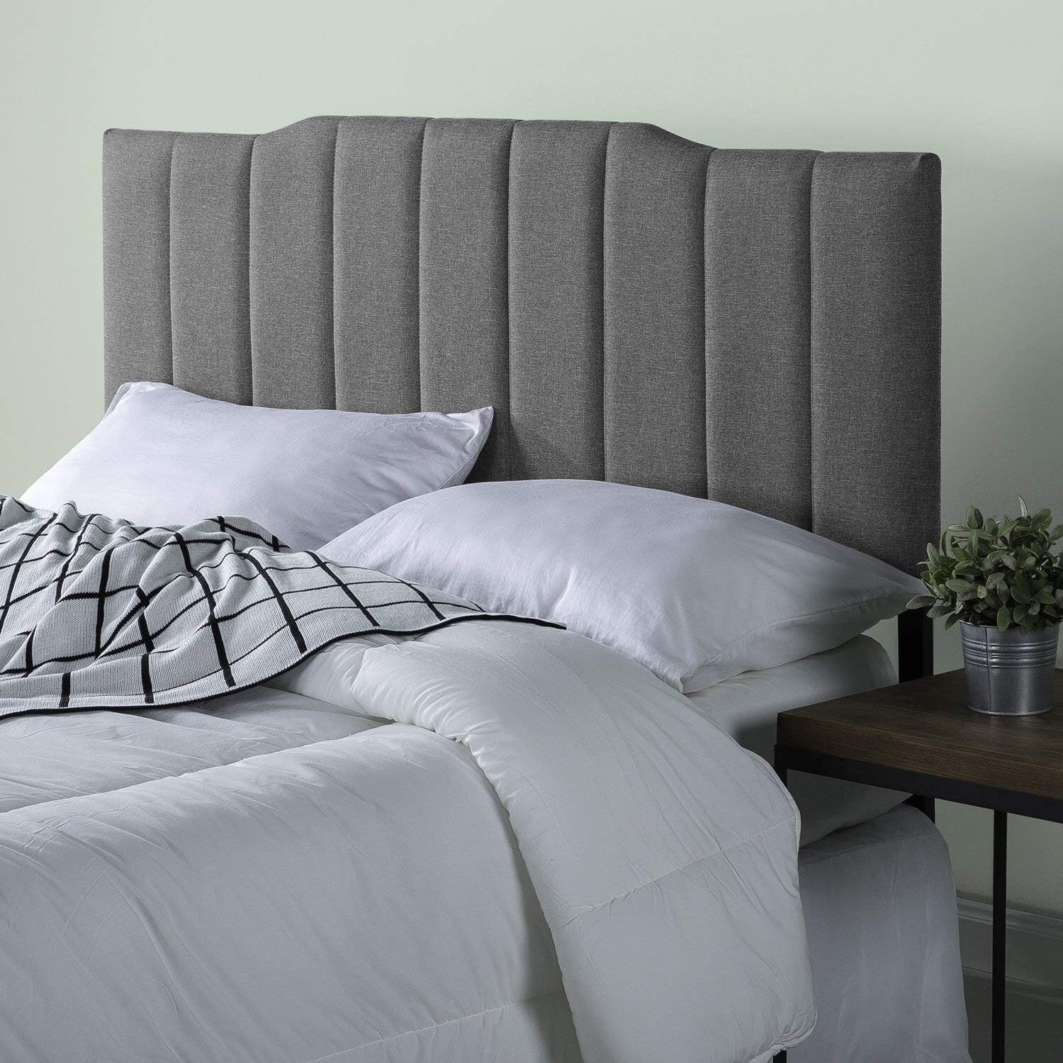 Classic Full Size Upholstered Headboard with Channel Stitched Design in Gray