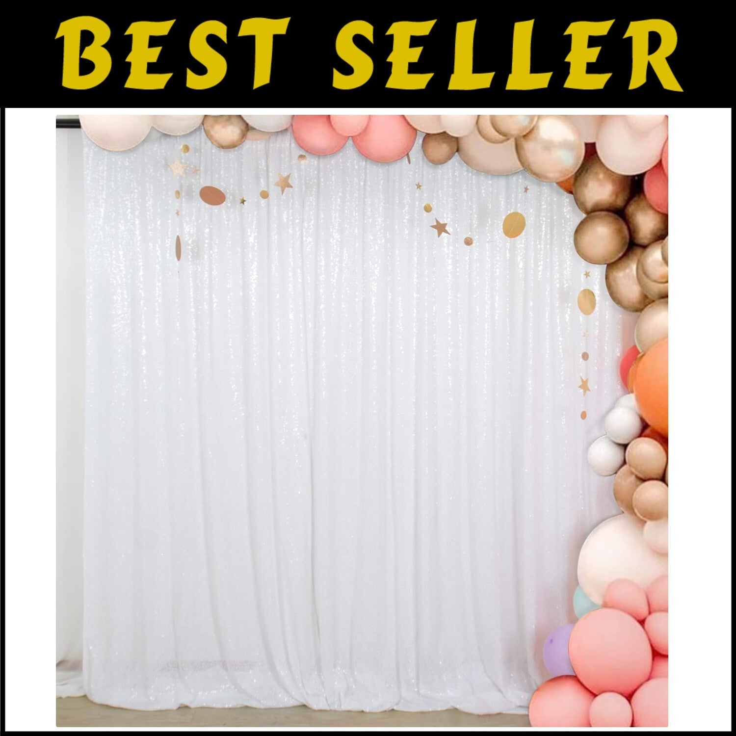 8FTx10FT White Sequin Fabric Backdrop - No Dropping Sequins for Parties