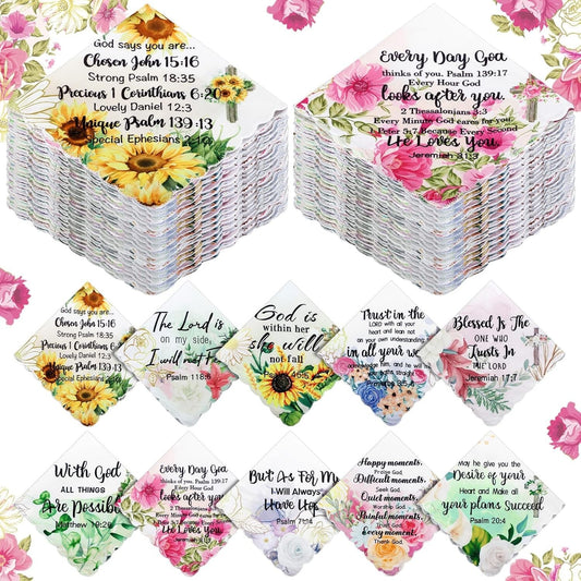 Soft Vintage Handkerchiefs with Biblical Quotes - Pack of 100 for Women