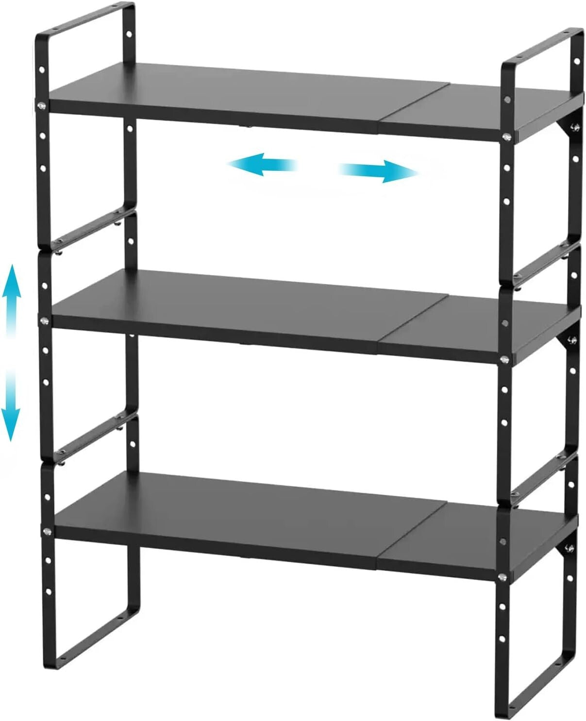 Expandable 3-Pack Stainless Steel Shelf Riser for Kitchen & Garage Organization