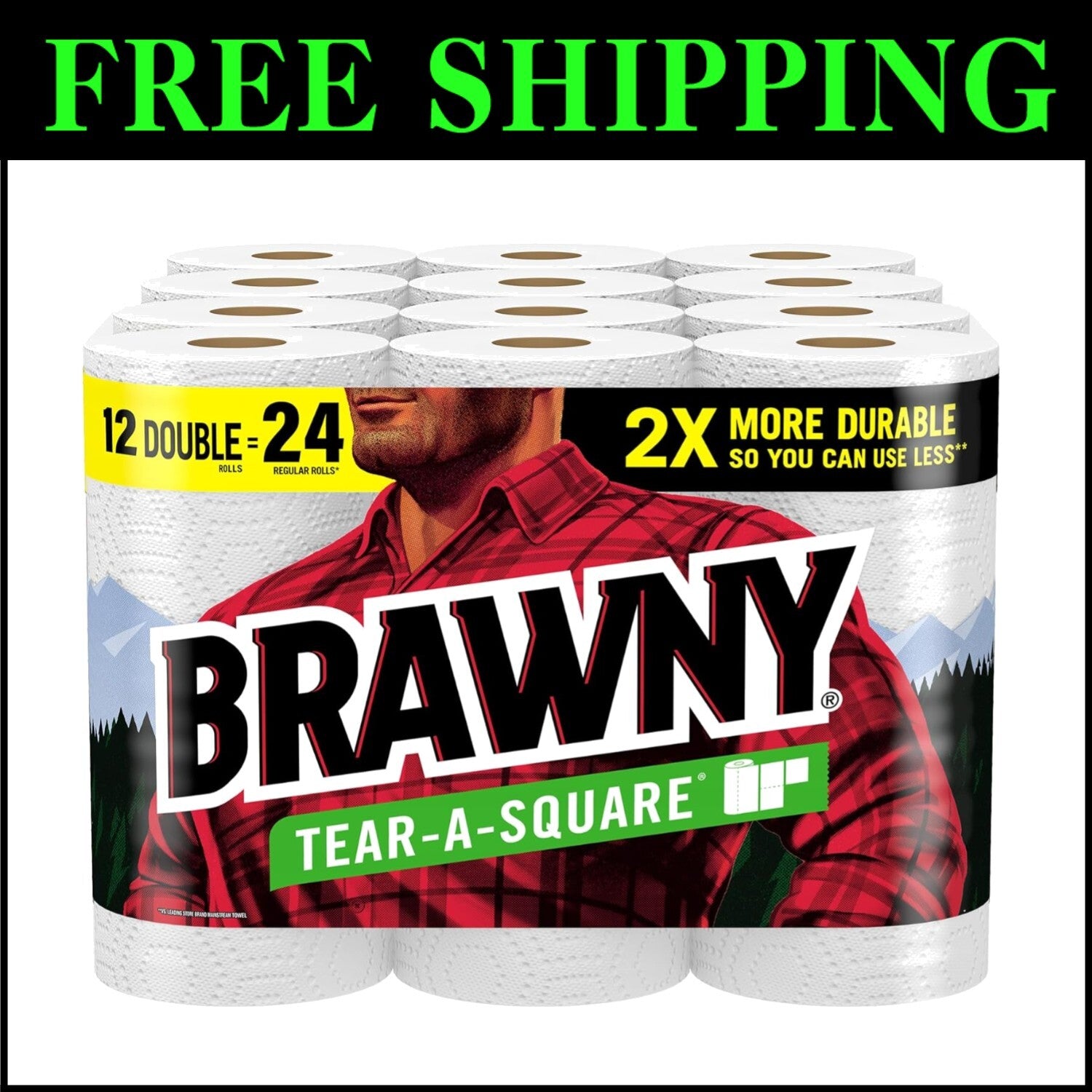 Eco-Friendly Tear-A-Square Paper Towels: 12 Double Rolls with 2-Ply Durability