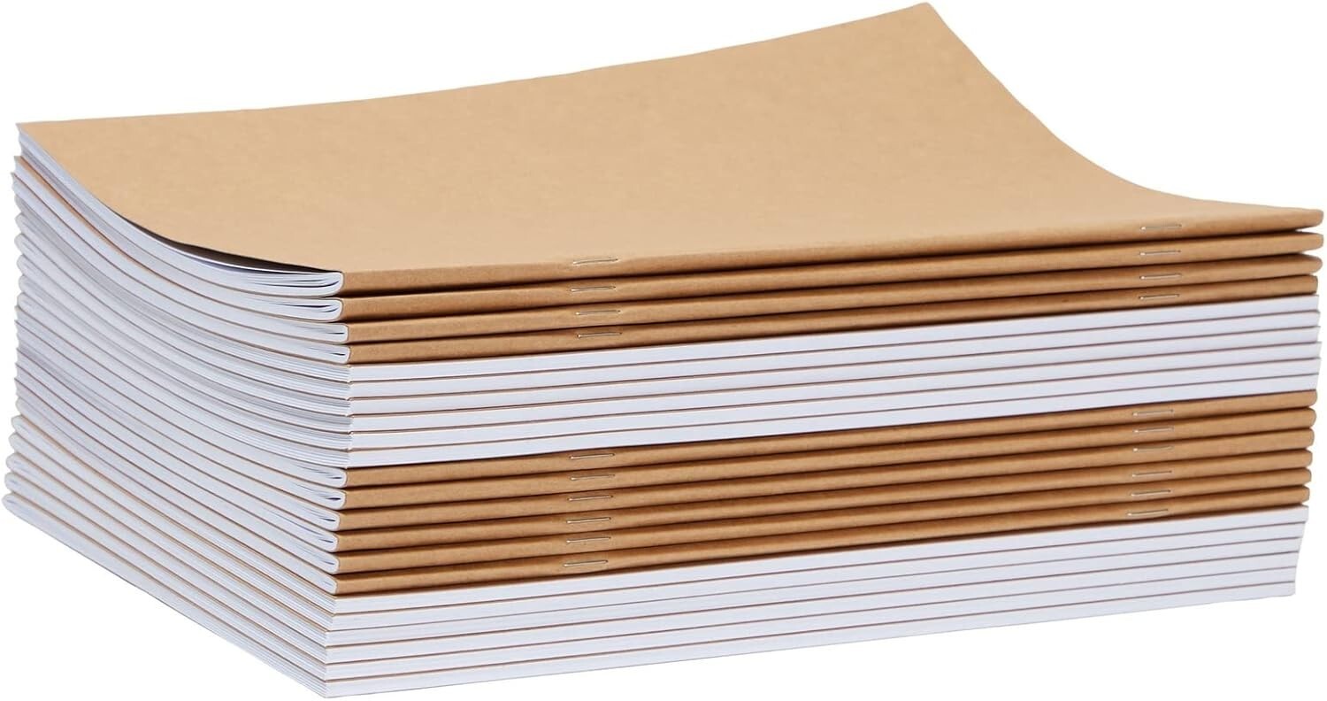 Bulk Pack of 24 Blank Notebooks | A4 Unlined Kraft Journals for Art & Writing
